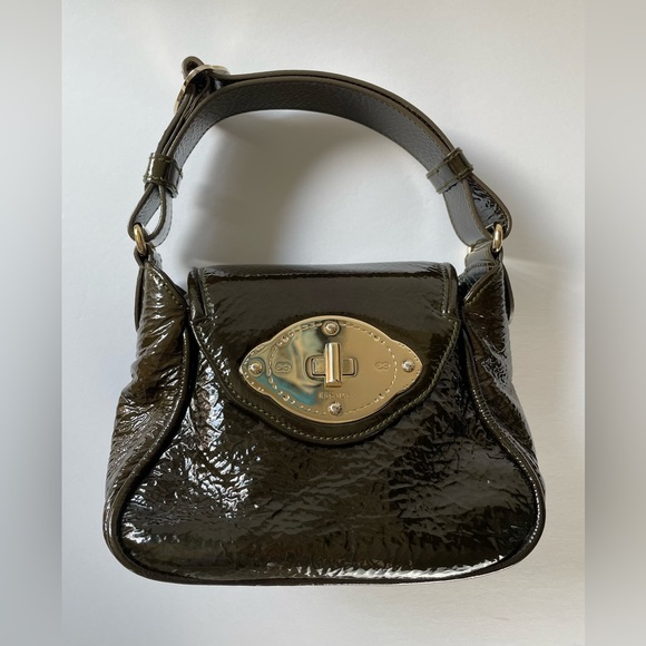 Escada Handbags - Escada 🇮🇹 Designer Textured Patent Leather Turn Lock Gold Hardware Handbag EUC
